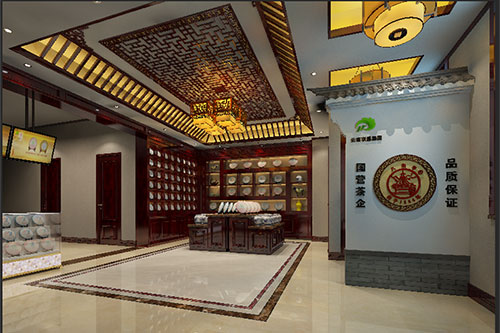 北仑古朴典雅的中式茶叶店大堂设计效果图